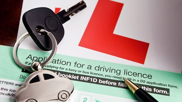 Learn to drive: L plates, car keys and application for a driving licence